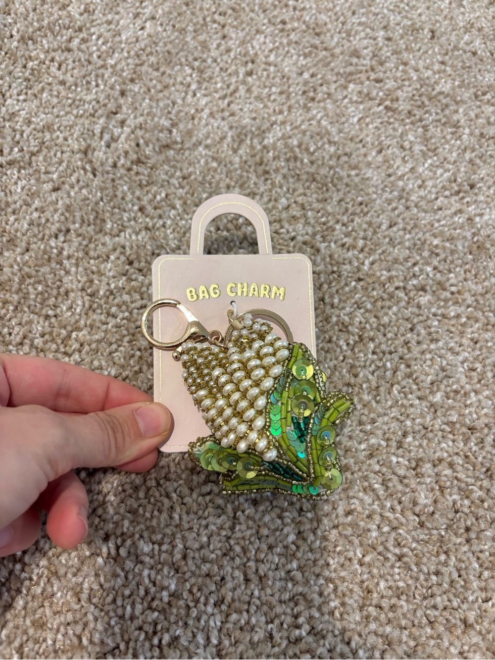 Anthropologie Green and Cream Corn Beaded Bag Charm